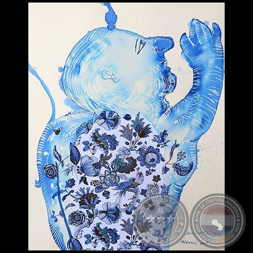 El jardinero real - Serie AZUL dibujo sobre papel de Ricardo Migliorisi - Año: 2018